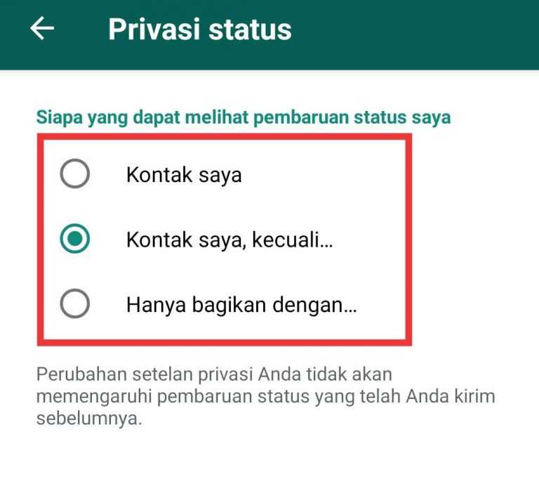 cara menyembunyikan Status WhatsApp